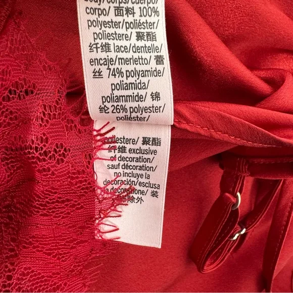 Victoria secret tank top lacie shimmer shiny silky Red Satin Lace Trim Cami Top - Picture 8 of 10